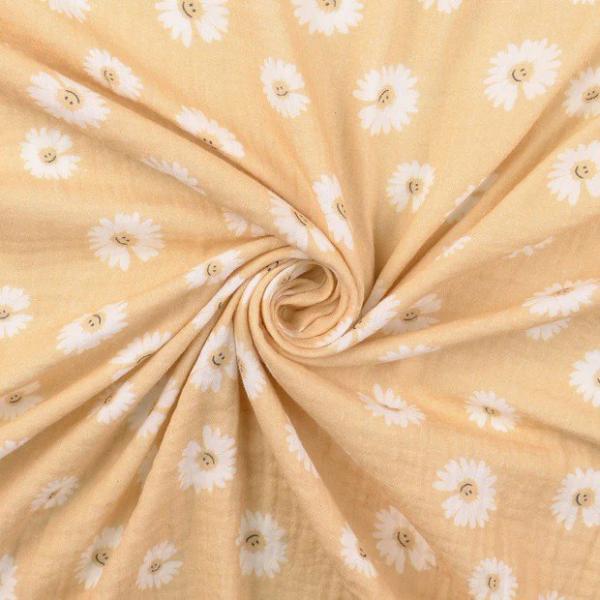 Musselin mit Blüten Beige